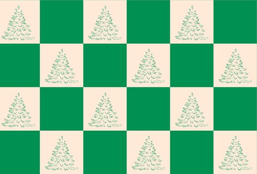 Minimal Checkerboard Christmas Tree Pattern - Simple Retro Holiday Layout for Fabric Prints, Packaging and Seasonal Branding vector