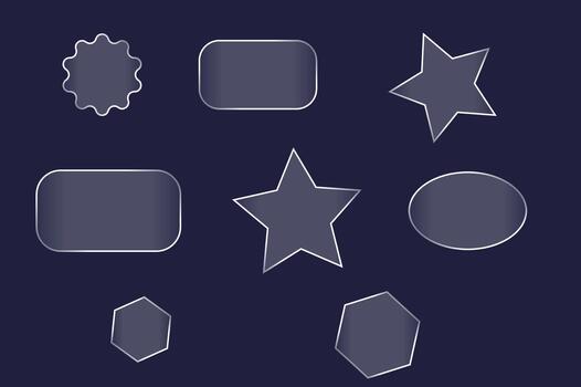 A versatile collection of transparent glass panels and glossy geometric shapes with silver metallic borders, ideal for modern web and UI design vector