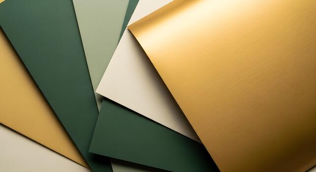Abstract paper background with shades of green and gold layers. photo