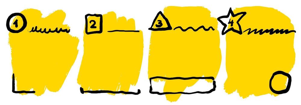 4 steps infographic with hand drawn text boxes and icons. Step by step manual instruction. Grunge frames. Design element for presentation with copy space. Empty design template. Workflow layout vector