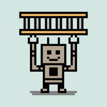 Cute cartoon robot robotics art ai machine learning 8 bit design clever. vector