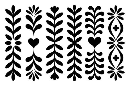 A series of black floral patterns stand vertically vector