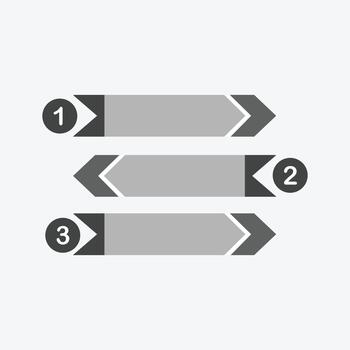 A clean three-step infographic arrow layout in monochrome tones for process or workflow presentations. vector