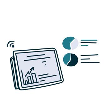 un tableta con un grafico y tarta gráfico en eso vector