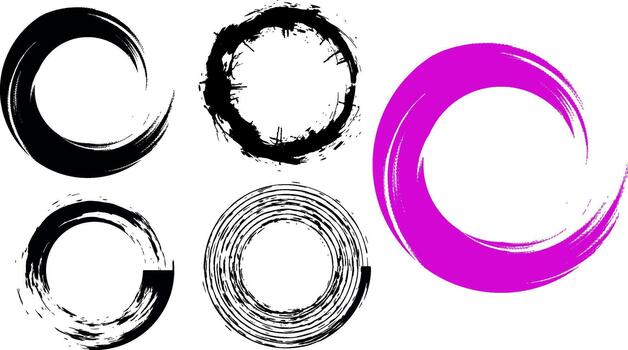 Grunge Circle Brush Stroke Shapes with Various Styles for Creative Design vector