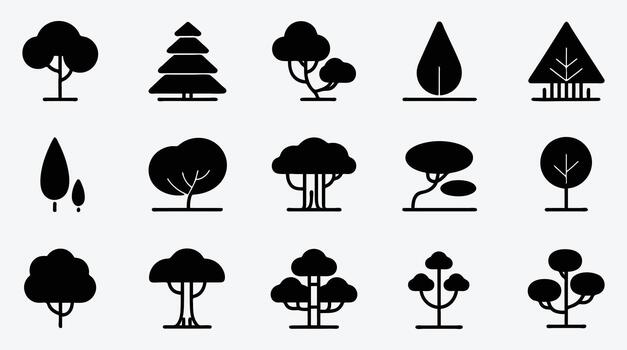 Collection of minimalist tree icons for forest concept and design elements vector