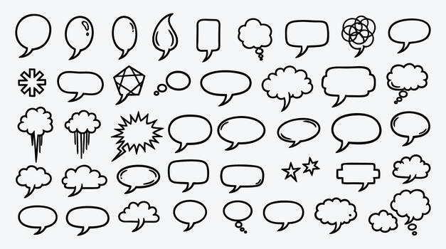 Collection of hand drawn speech bubbles design elements and shapes vector