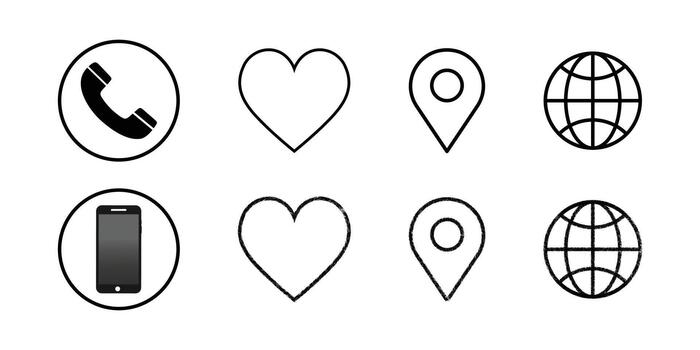 Essential Hand-Drawn and Outline Contact Icons Set Communication and Interface Elements. vector