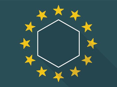 Abstract European Union Concept with Hexagon and Stars with Long Shadow. vector
