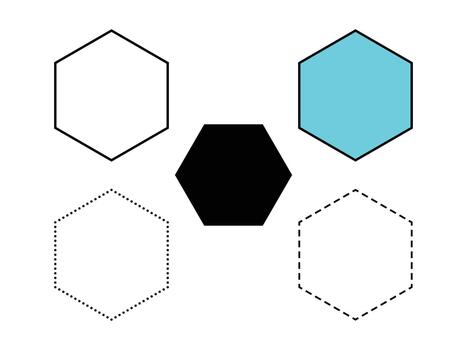 Basic Geometric Hexagon, Square, Circle, Triangle Shapes Icons Set Outline and Filled. vector