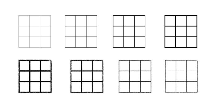 Progression of 3x3 Grids with Varying Line Thickness. vector