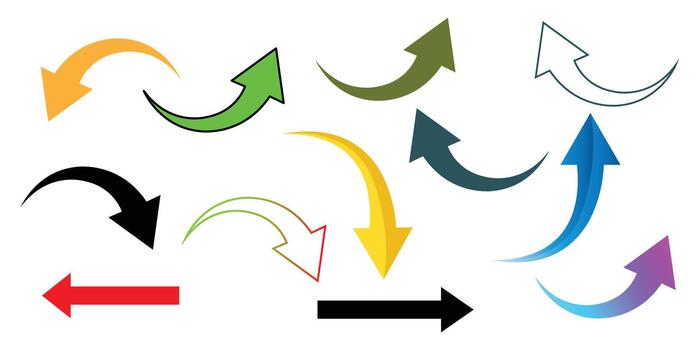Curved Arrow Icons Set Direction, Navigation, Flow Chart, UI UX Design Elements. vector