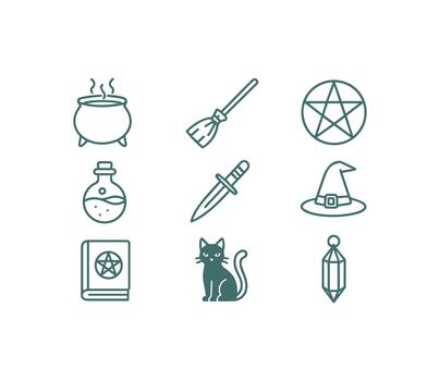 Essential Witchcraft Magic and Halloween Icon Elements for Design Projects vector
