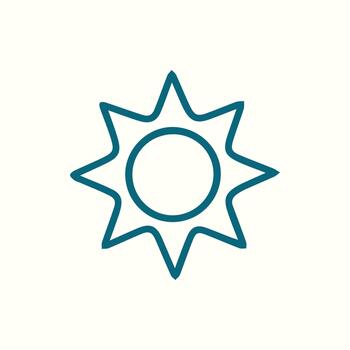 Teal sun outline icon with eight pointed rays for weather or brightness indication vector