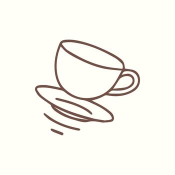 Engaging Hand Drawn Coffee Cup and Saucer Displaying Dynamic Flow on Cream vector