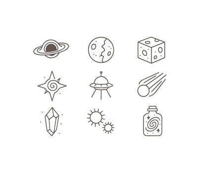 Cosmic Journeys and Mystical Elements Whimsical Outline Space Icon Set vector