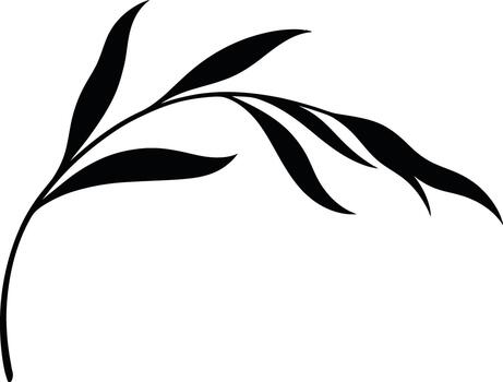 Minimalist Black Silhouette of a Graceful Willow Branch with Delicate Leaves, Creating an Elegant and Serene Botanical Element for Design Projects vector