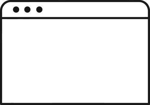 Simple line art icon depicting an empty browser interface, symbolizing a blank web page, new tab, or a foundational element for digital content and application design vector