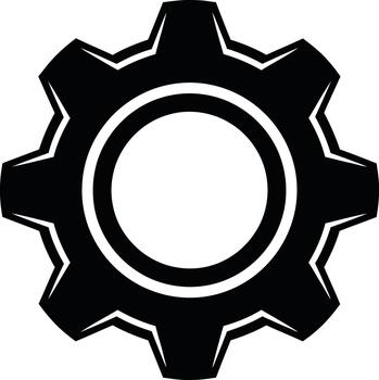 Monochrome illustration of a single gear cog, a symbol for mechanics, engineering, industry, and technology settings, isolated on a plain background vector