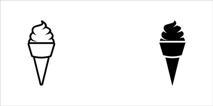 Simple icon of a single ice cream scoop dripping slightly on a cone, presented in both black on white and white on black reversed contrast. illustration, eps10. vector