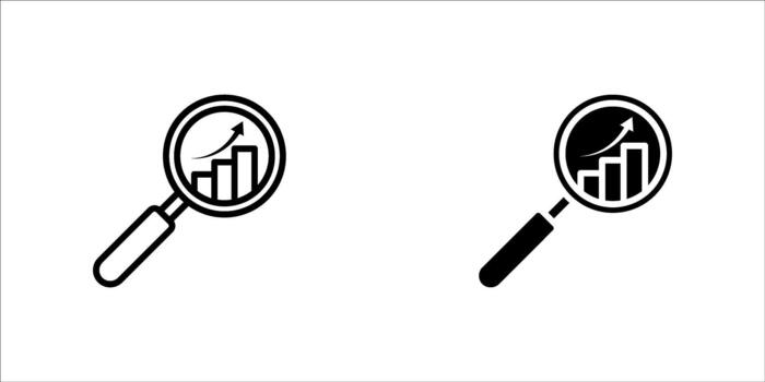 Logo showing a magnifying glass with a rising bar and line chart icon set, symbolizing analysis, business growth, and data insights. Ideal for finance, SEO, and analytics-related services. vector