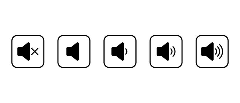 Speaker volume icon in square outline. Sound and audio level symbol. Mute and loud speaker sign vector