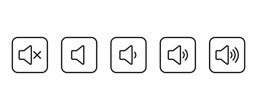 Volume level icon in square outline. Speaker with sound waves symbol vector