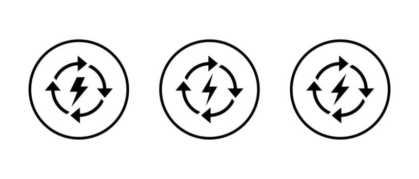 Energy recharge icon in circular outline. Power cycle symbol with lightning bolt vector