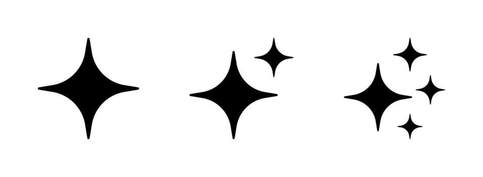 Black sparkle icon set with multiple star shapes, flat graphic symbols isolated on transparent background for web ui design, magic twinkle elements for decoration and illustration vector