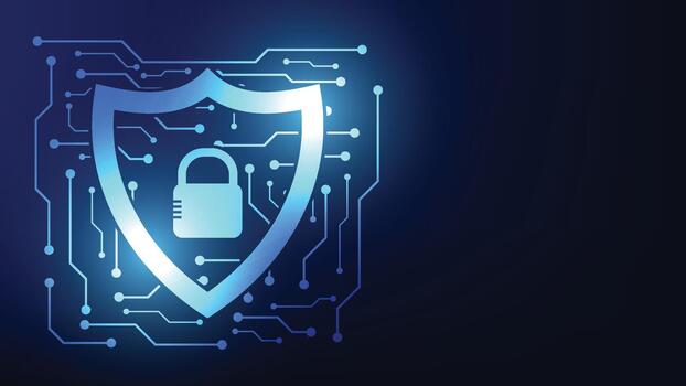 Digital security shield with padlock vector