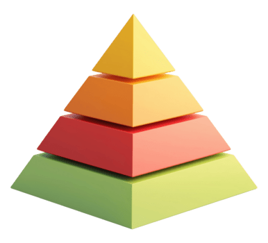 Four-level pyramid diagram chart for data visualization and infographics, isolated on transparent background png