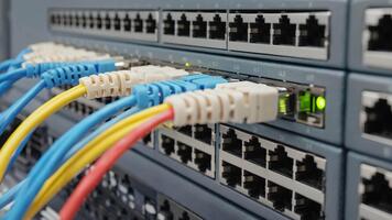dinamico Rete cavi Collegare per raggiante server porti, significare dati flusso e connettività nel un' moderno dati centro video