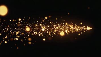 gyllene partiklar strömma dynamiskt tvärs över en mörk bakgrund, skapande en magisk, fest rörelse effekt. video