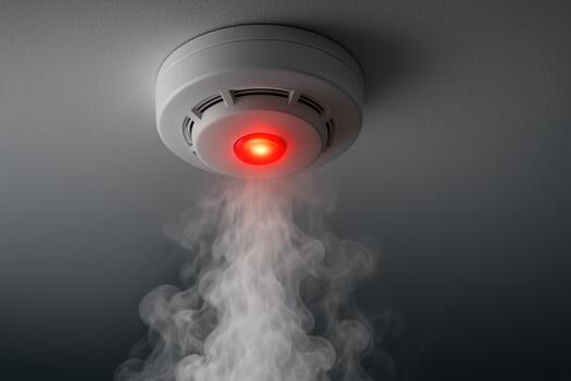 Smoke detector with red light emitting smoke, ensuring safety and alertness in case of fire hazards photo