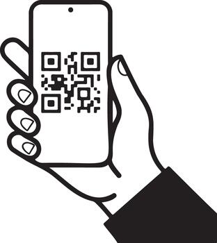 Hand holding smartphone displaying qr code for scanning vector
