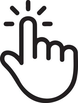 transparent and white icon of a hand pointing with a click animation vector