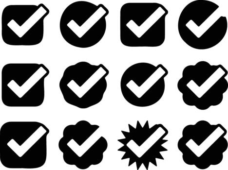 Collection of diverse checkmark icons in various shapes and styles vector