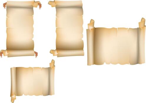 Unrolling old parchment scrolls displaying ancient paper texture vector