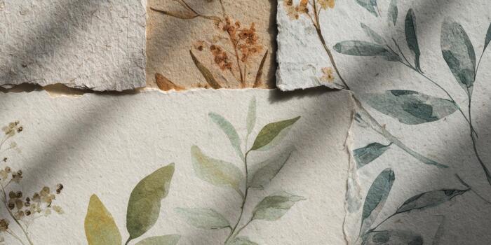 Elegant botanical art with textured paper in soft hues photo