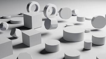 Abstract Geometric Shapes Moving and Rotating on White Background in Slow Motion video