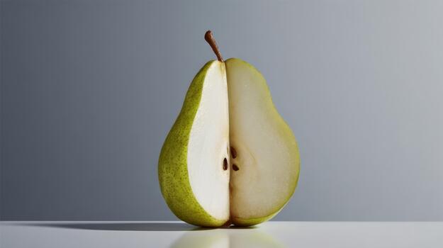 Half-cut pear with smooth skin on light background photo