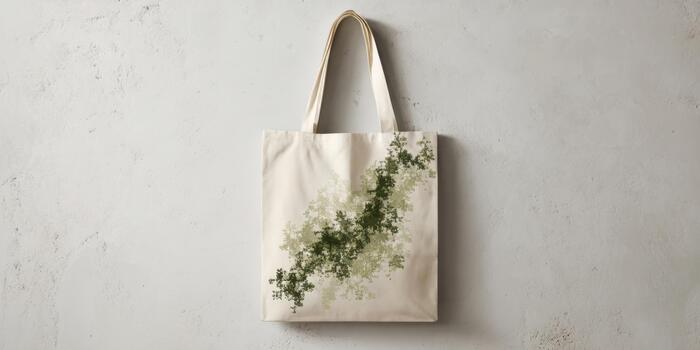 Beautiful tote bag with floral pattern on a neutral background photo