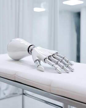 Robotic hand placed on examination table in a modern clinic photo