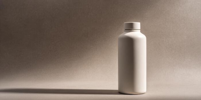 Unique white bottle on a smooth background during soft light photo