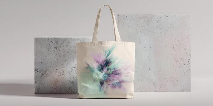 Stylish tote bag displayed with minimalist background elements photo