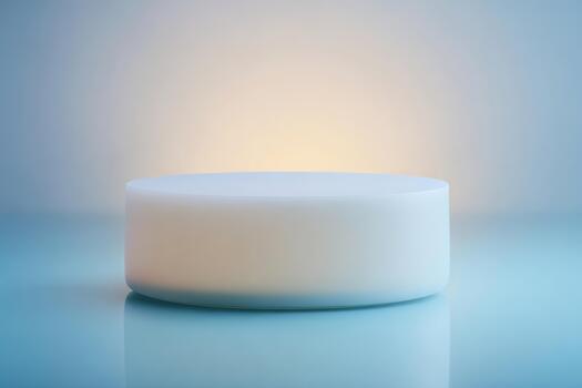 Simple round object with soft glow on reflective surface photo