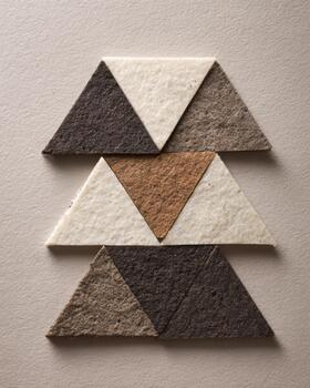 Decorative geometric arrangement of triangle shapes on wall photo