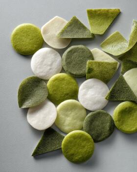 Colorful felt shapes arranged on a smooth surface photo