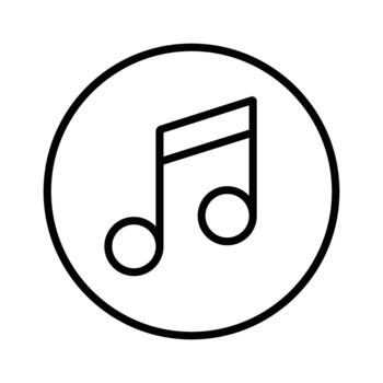 Minimalist music note line icon in a circle. Simple black and white symbol for audio, song, and playlist, isolated on a white background. vector