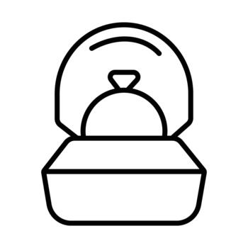 Engagement Ring in Box Line Icon. A simple outline symbol representing a marriage proposal, love, and commitment. vector